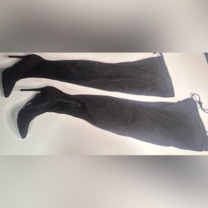 Knee high Black Suede Heeled Boots